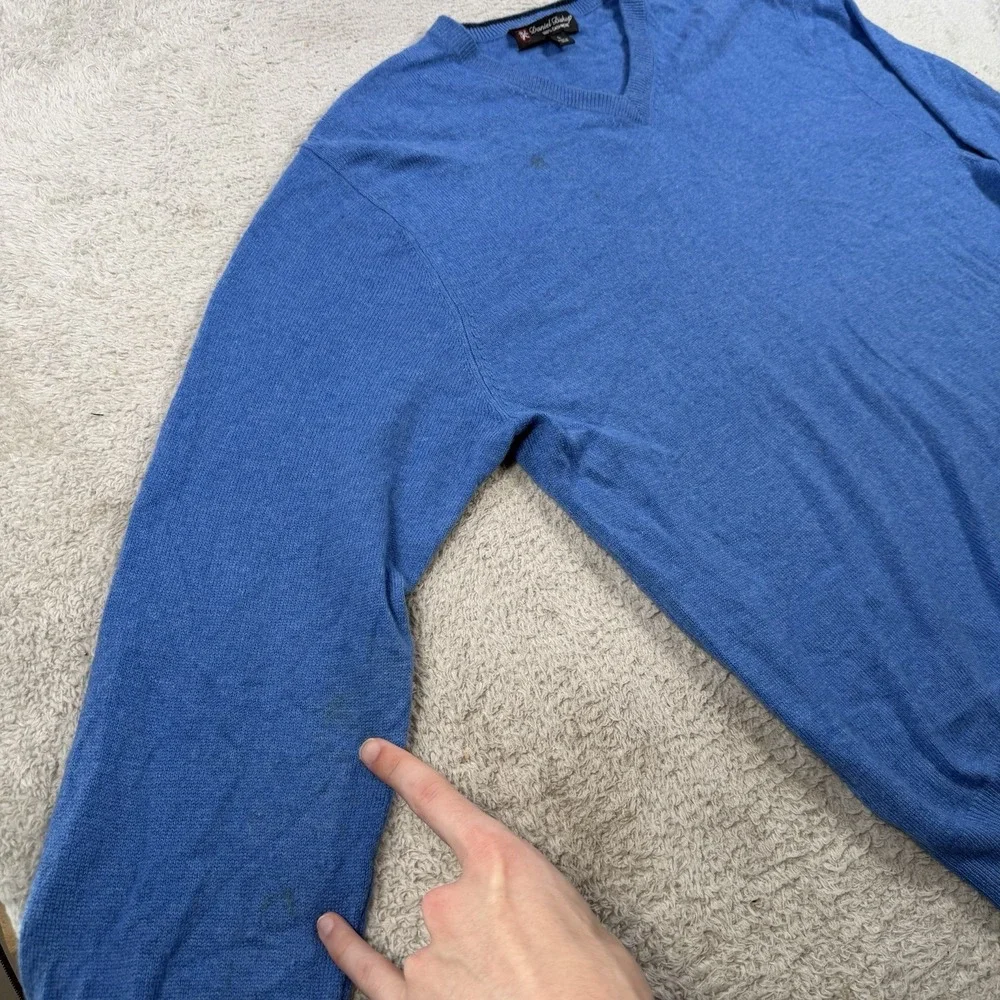 Daniel Bishop Sweater Mens Large Blue 100% Cashmere V-Neck Pullover Soft